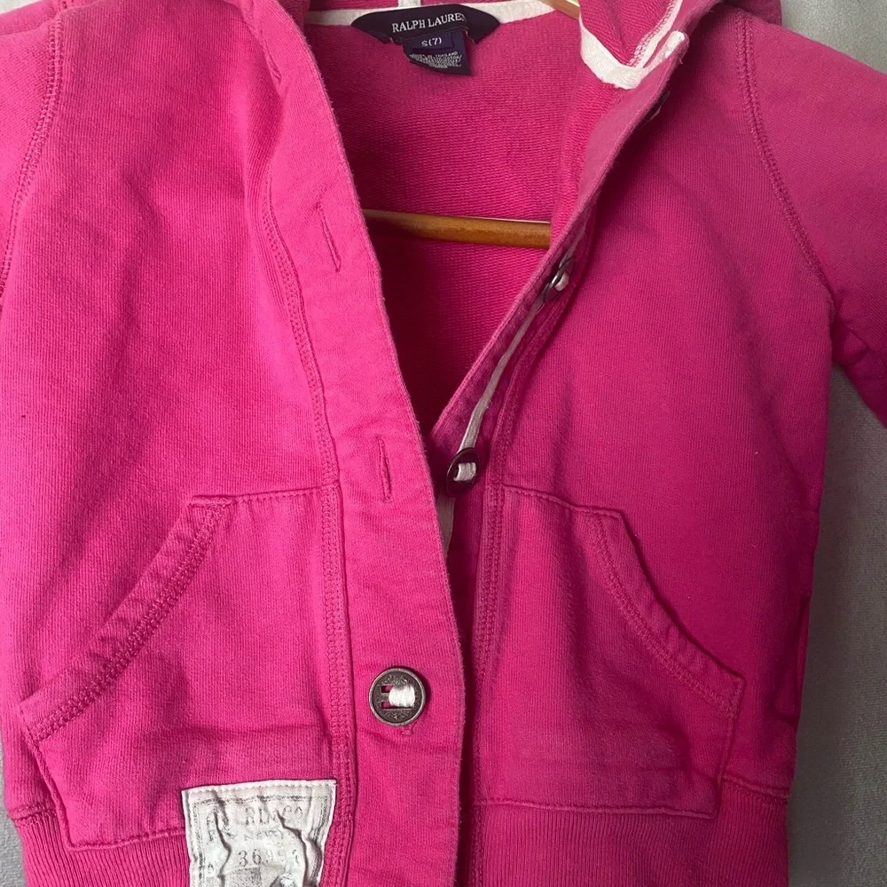 Ralph Lauren Kids Colorful Barbiecore Pink Button front Hoodie girls 7